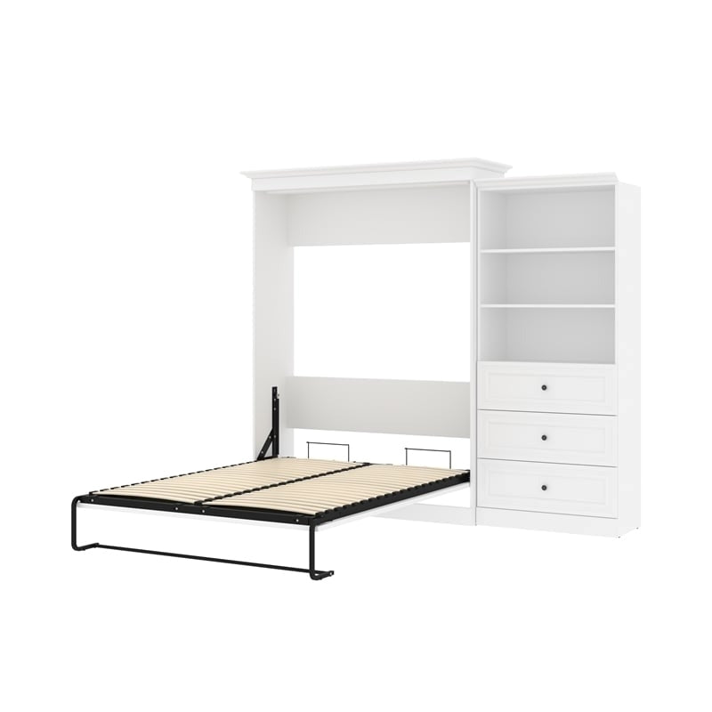 Wood Queen Murphy Bed with Drawers White k7