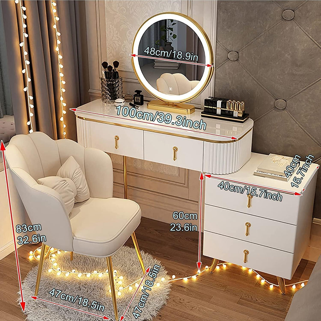 Vanity Desk with Mirror and 5 Drawers a7