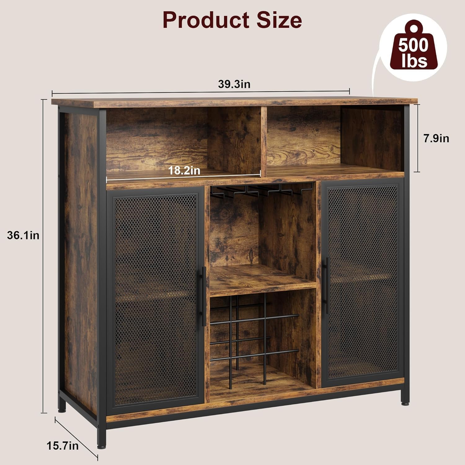 Coffee Bar Cabinet with Mesh Doors and Adjustable Shelves A7k