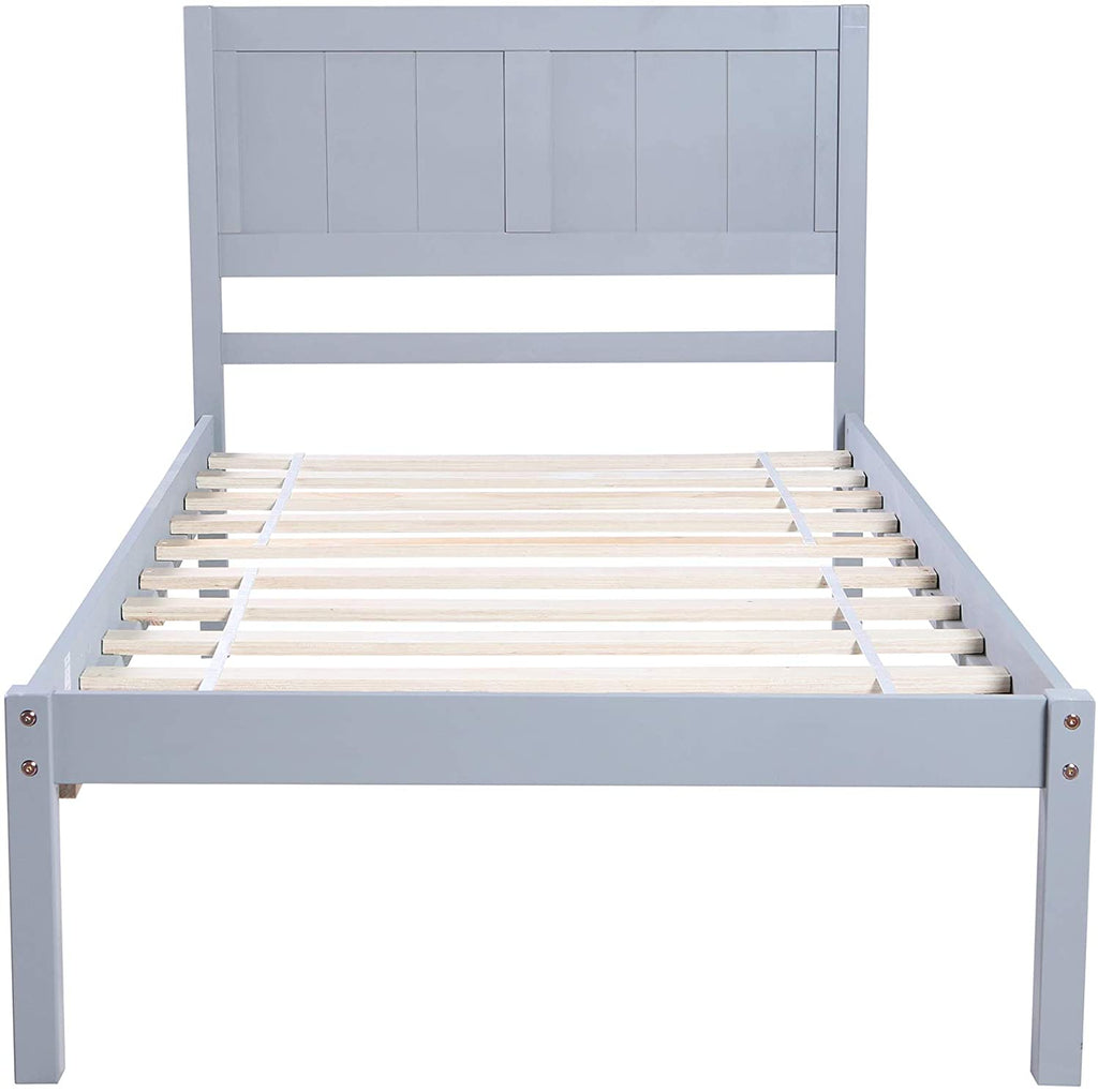 Twin Bed Frame with Headboard, Gray, Heavy Duty a7