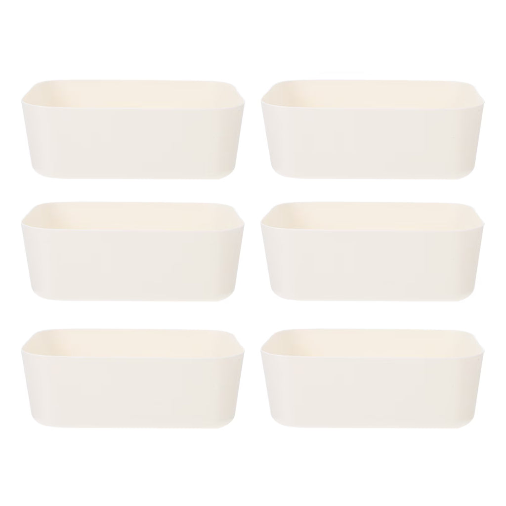 6 Pcs Desktop Storage Box Cubes Compartment Basket Bins with Lids White
