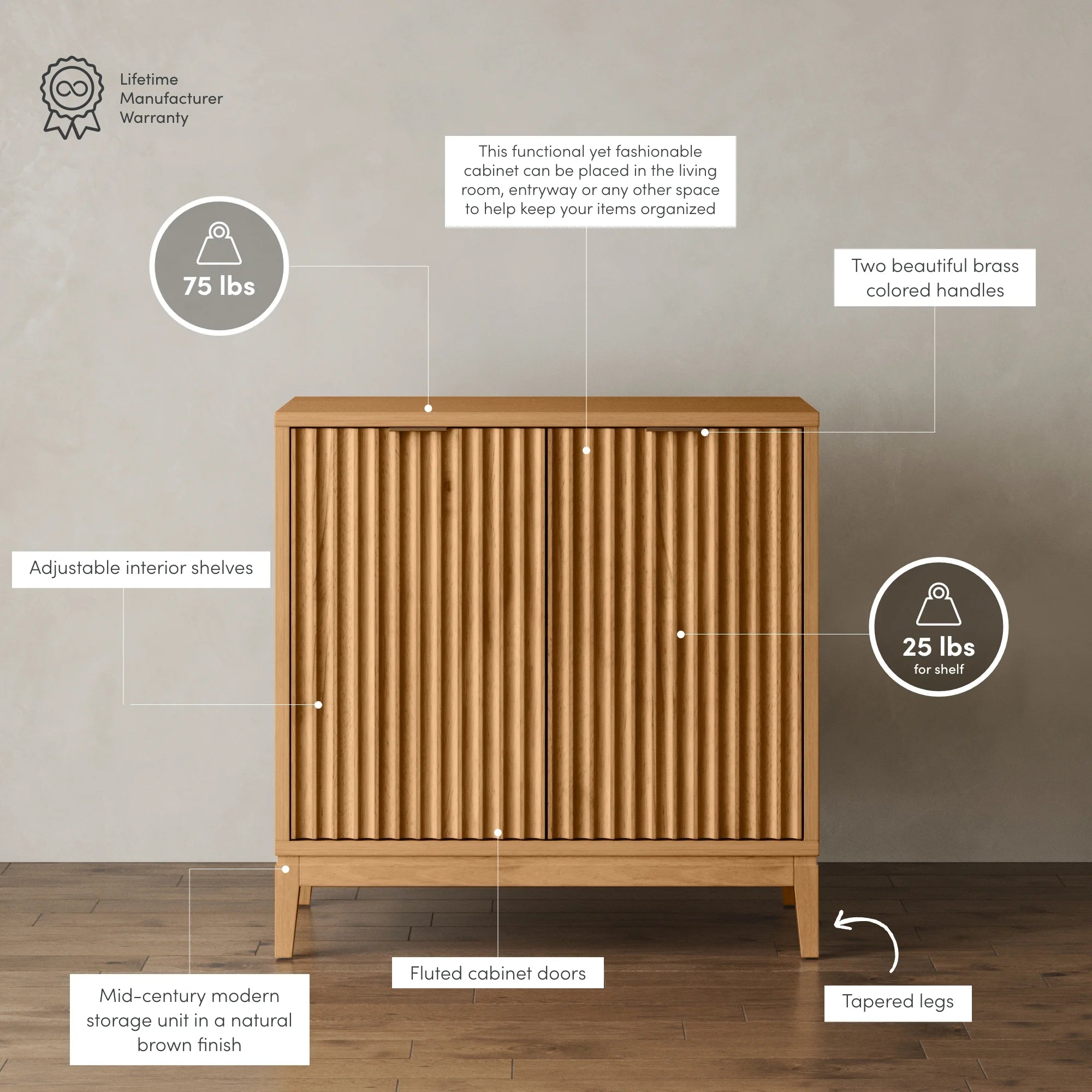 Modern Sideboard Kitchen Cabinet with Fluted Doors a7