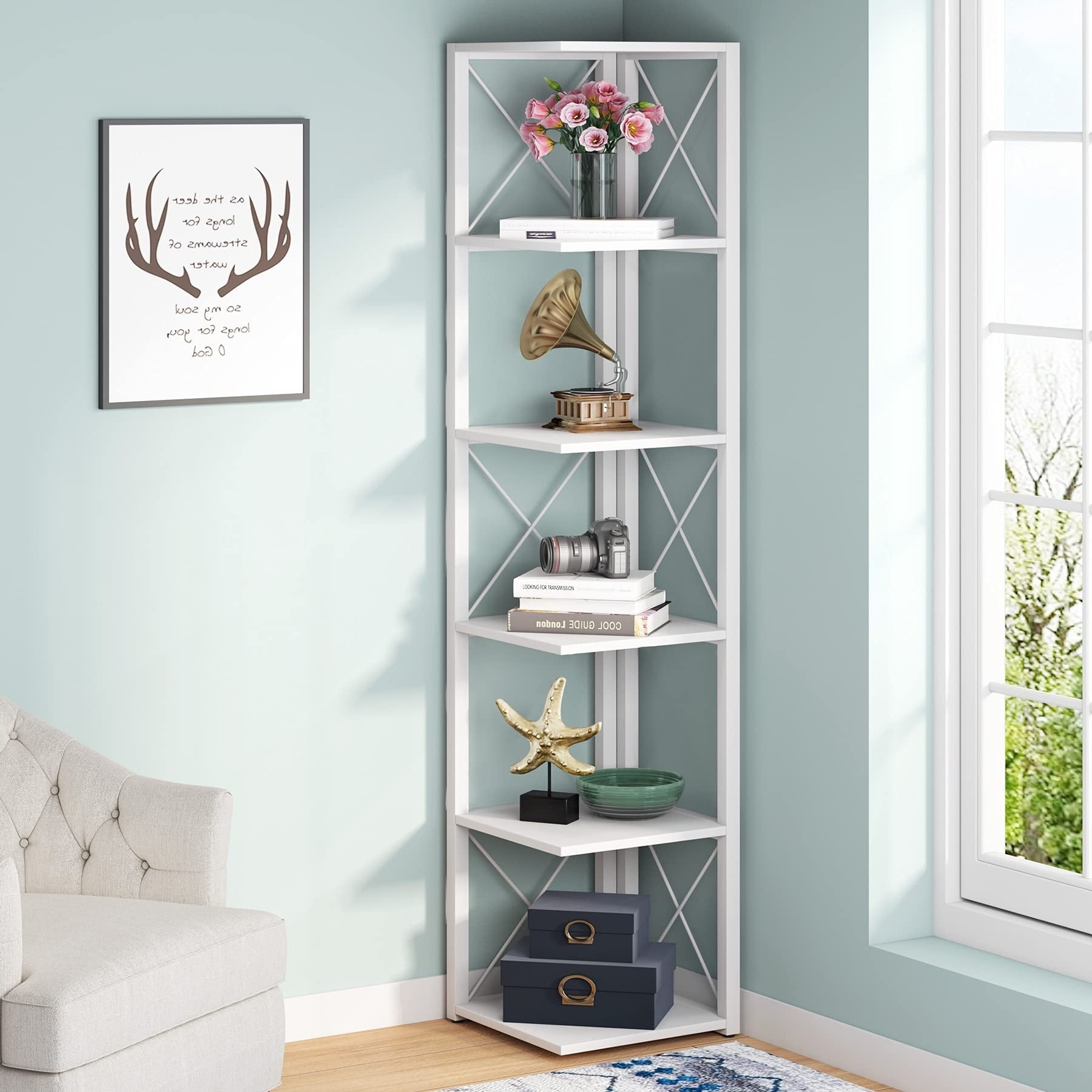 Corner Bookshelf 6-Tier Tall Brown A7