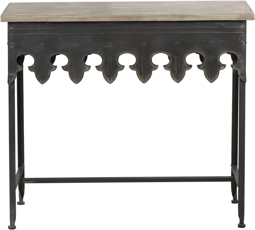 Metal Scalloped Edge Table with Wood Top, Distressed Zinc A7