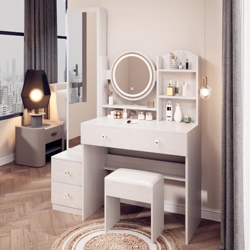 Makeup Vanity Set with Adjustable Lights and Full Body Mirror A7