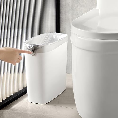 Bathroom Trash Can, Slim Plastic Rectangular Waste Basket, 7 Liter a3