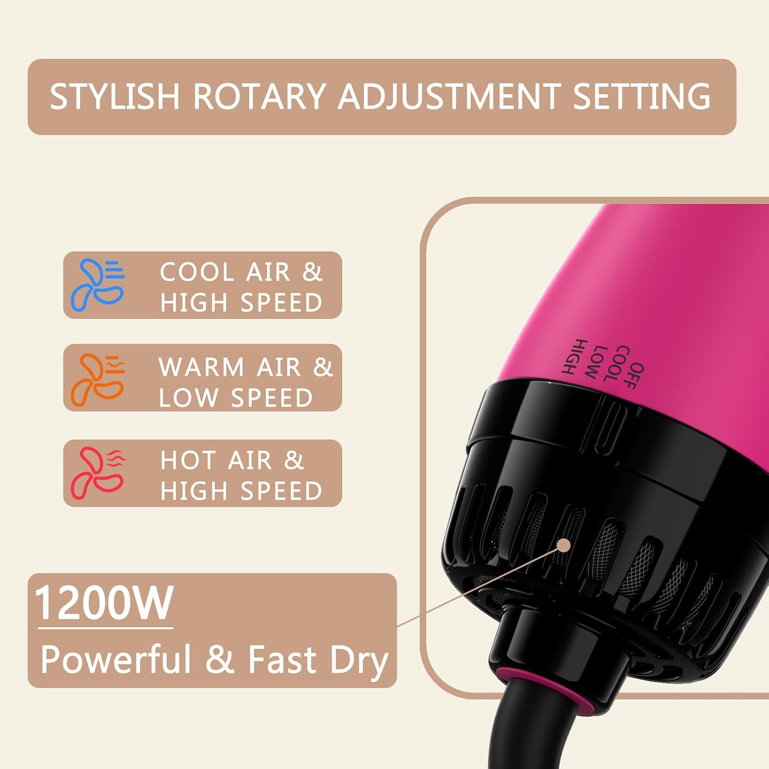 Hair Dryer Brush 4 in 1 Styler with Negative Ion Anti-frizz Ceramic Barrel a7
