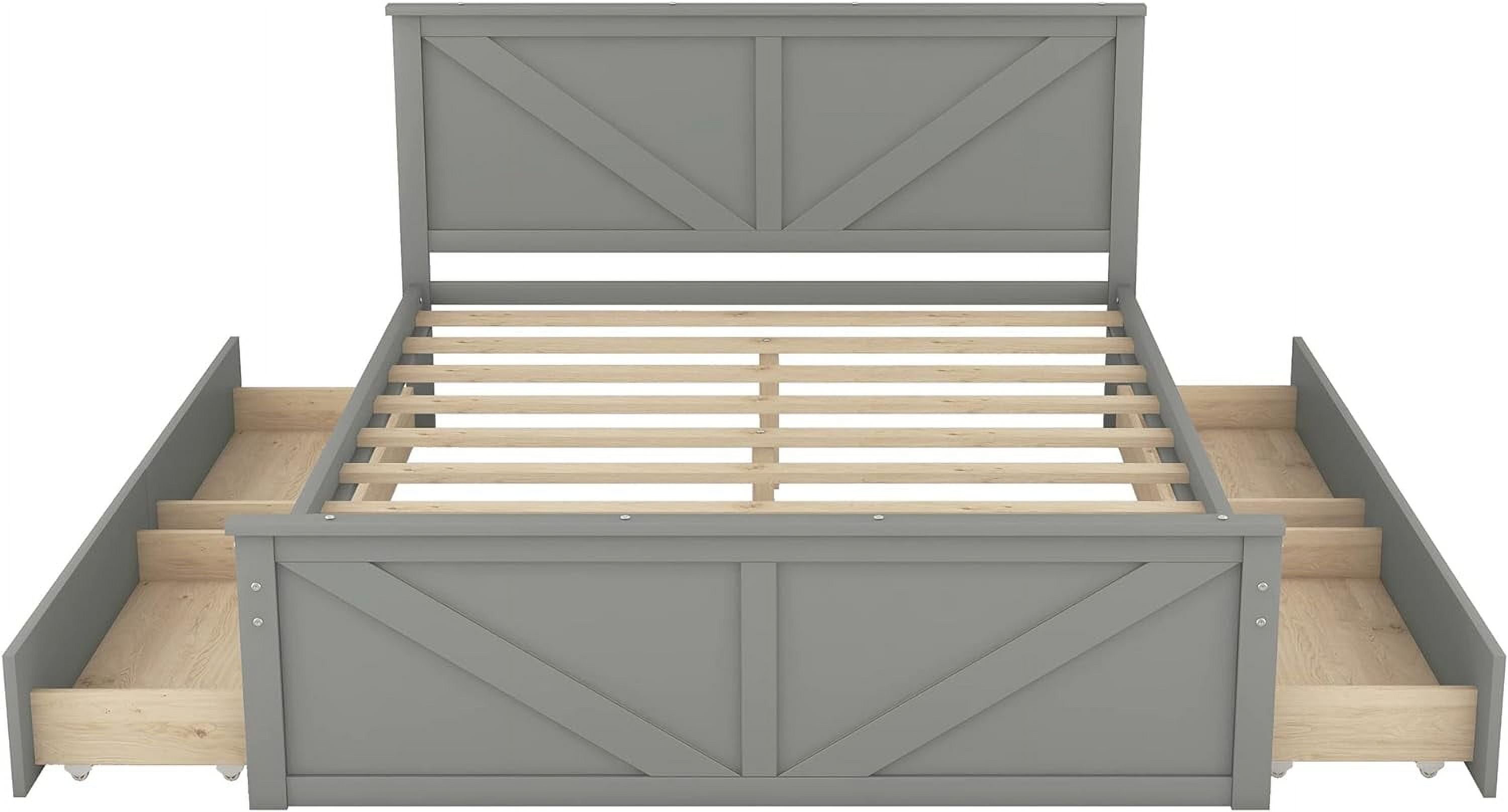 Queen Bed Frame with 4 Storage Drawers Wood Platform Gray k7