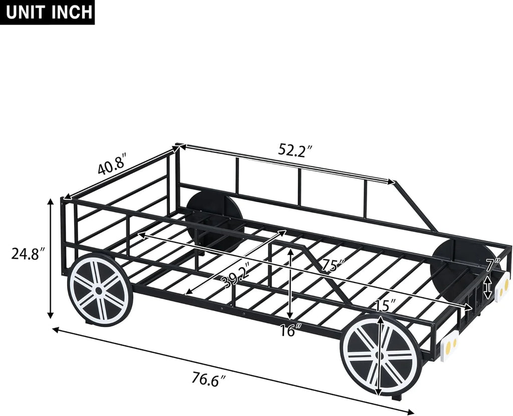 Car Bed with Rails and Wheels Black k7