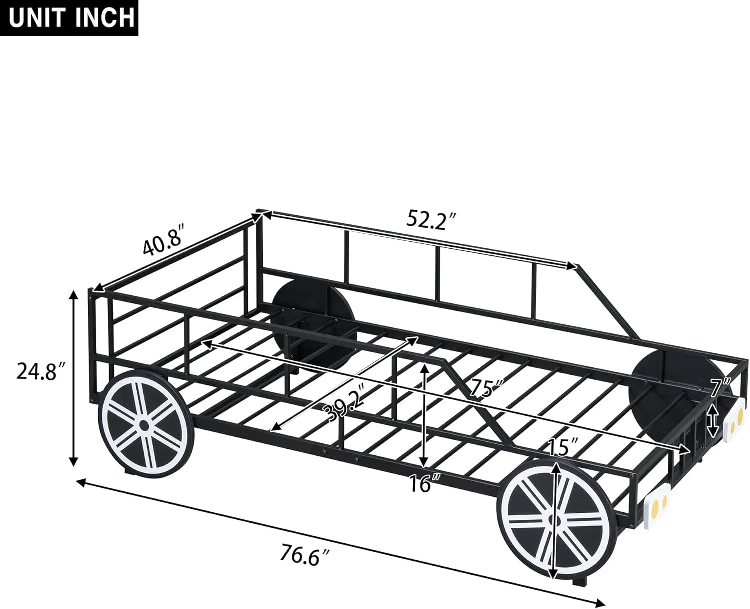Car Bed with Rails and Wheels Black k7