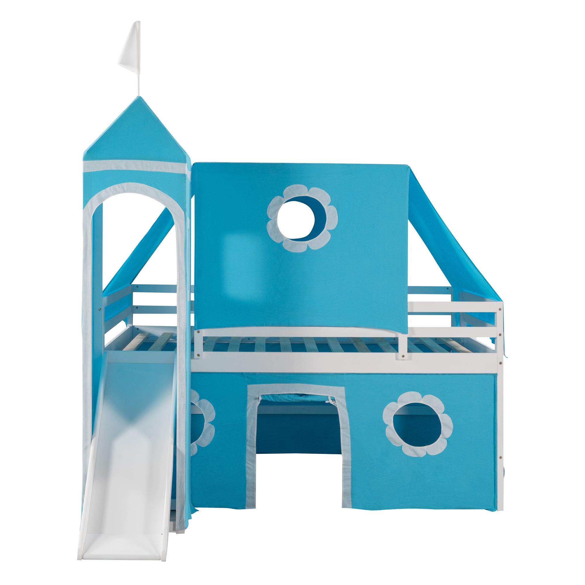 Wood Bunk Bed with Ladder & Safety Guardrail Blue Full k7