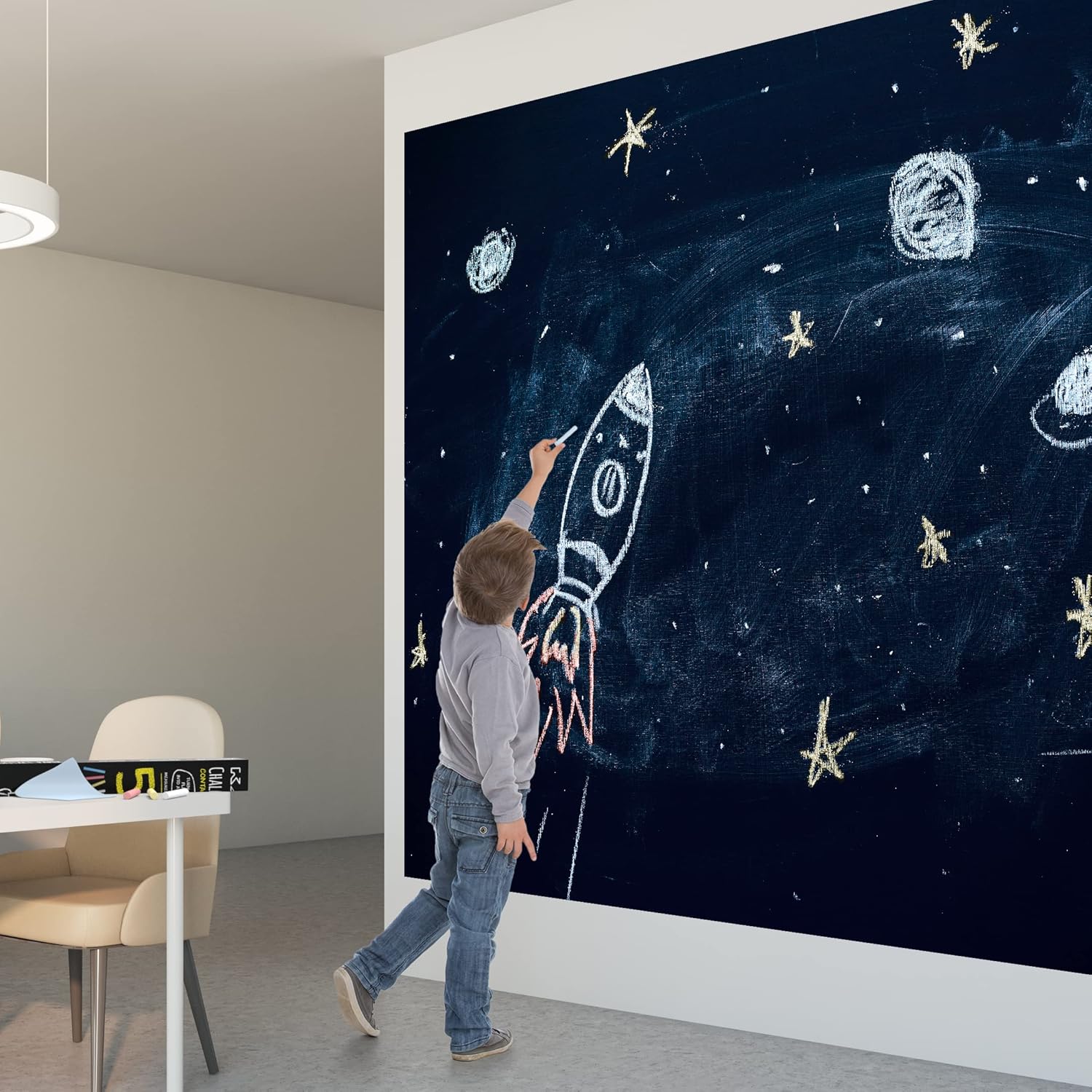 Chalkboard Wallpaper Roll with Markers & Eraser Cloth 7k