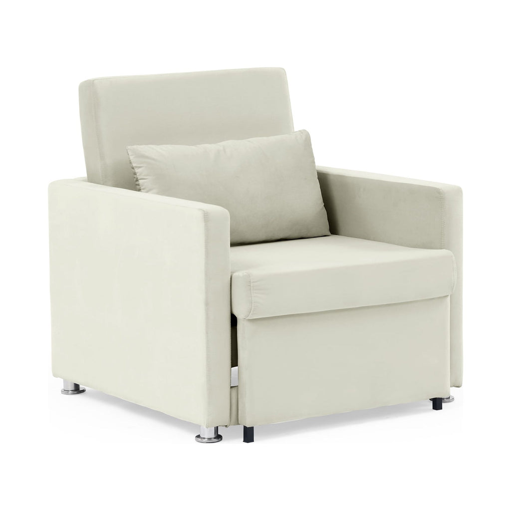 Sofa Bed Chair 2-in-1 Convertible Lounger Beige Velvet q7