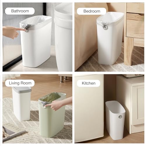 Bathroom Trash Can, Slim Plastic Rectangular Waste Basket, 7 Liter a3