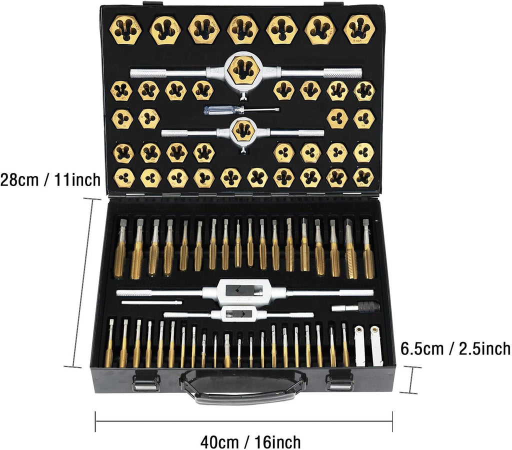 86 Piece Metric SAE Tap and Die Set, Titanium Coated with Case A7