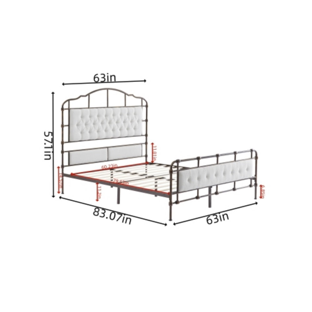 Queen size metal bed frame with soft headboard and tail a7