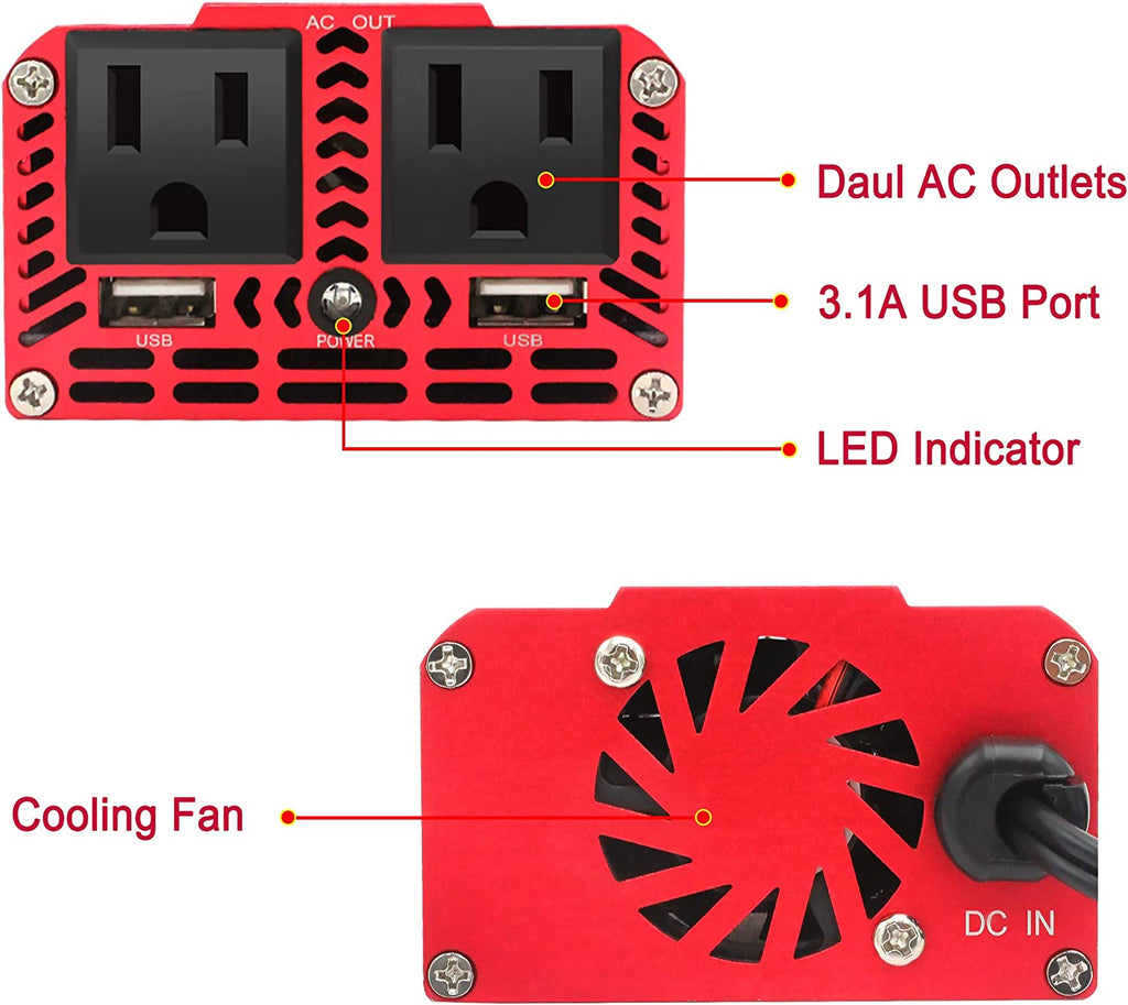 300W Car Power Inverter DC 12V to 110V AC with Dual USB A7