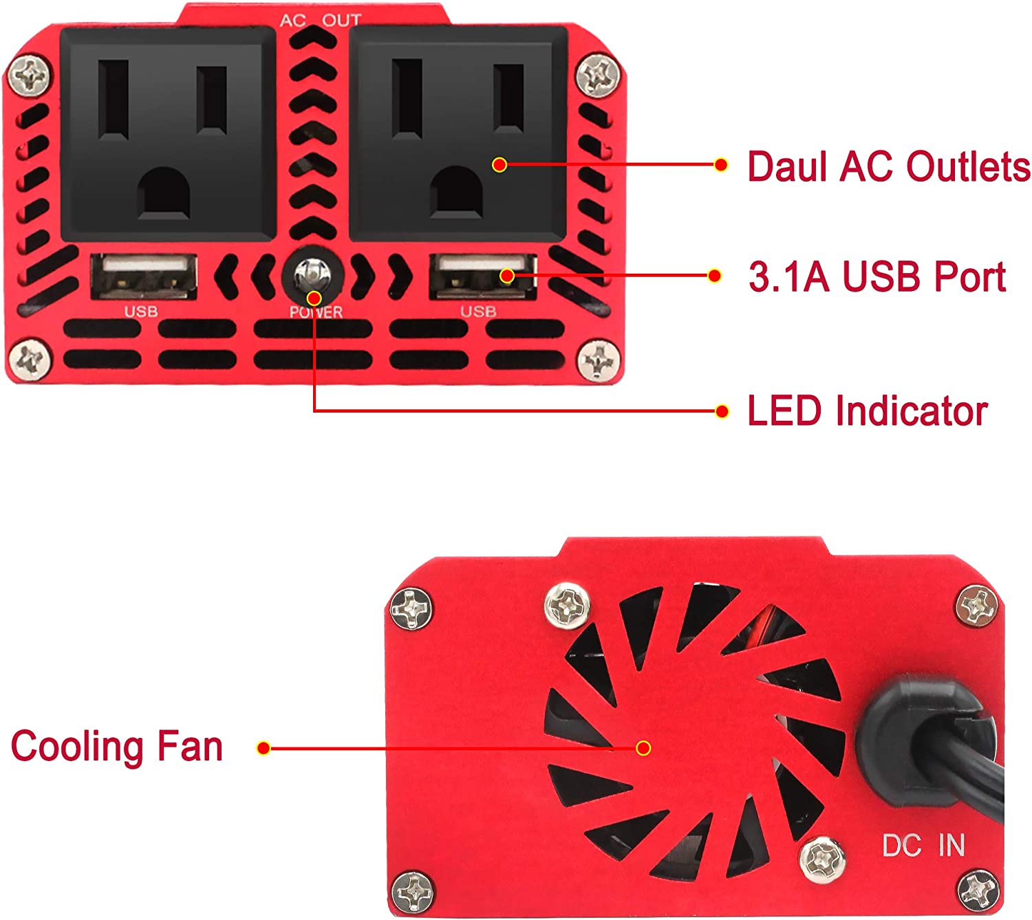 300W Car Power Inverter DC 12V to 110V AC with Dual USB A7