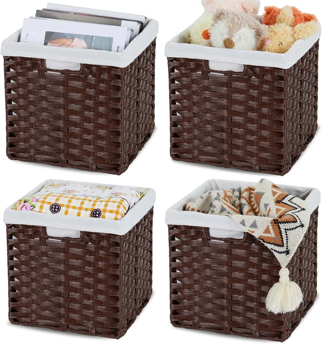 Wicker Storage Baskets 4-Pack with Liners for Shelves a7