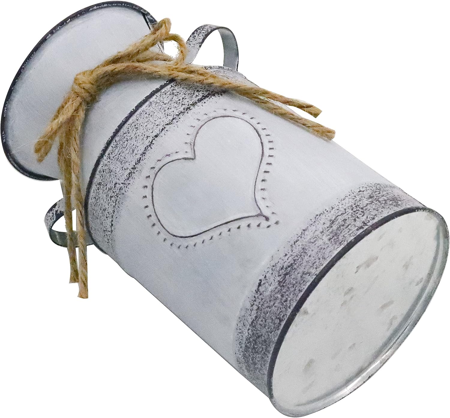 Shabby Chic Milk Can Vase with Heart & Rope Design Farmhouse Decor a7