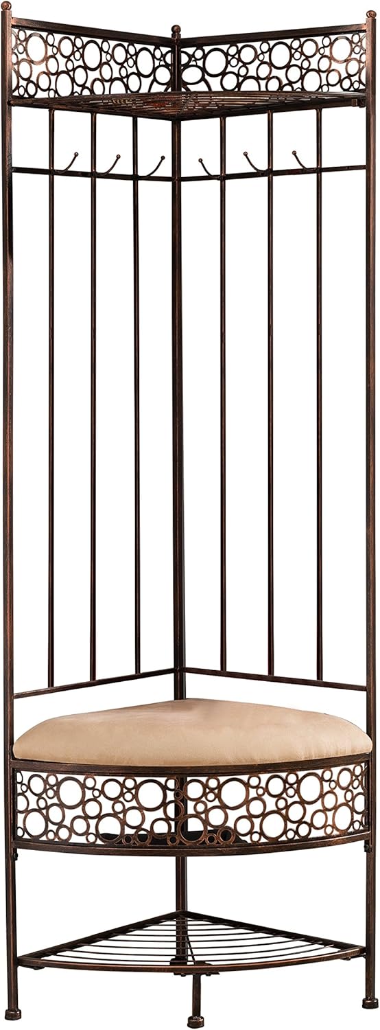 Corner Hall Tree Storage Bench with Coat Rack, Brushed Copper K7m