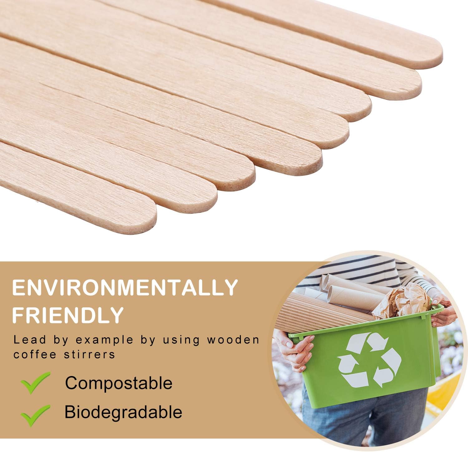 Wooden Stir Sticks 5.5in Disposable Coffee Stirrer 500PCS A7