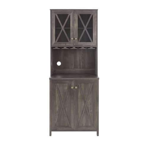 Grey Kitchen Pantry Cabinet with Microwave Stand a7