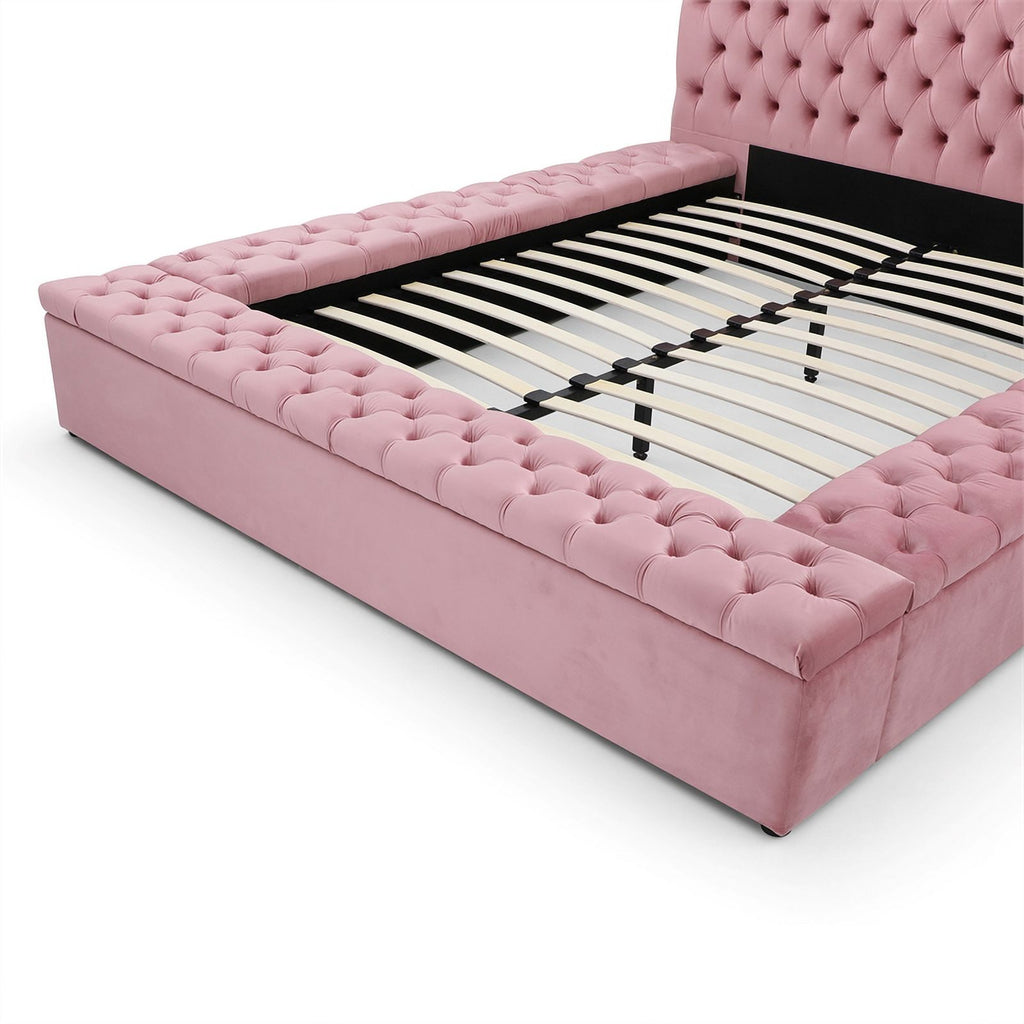 Velvet Upholstered Platform Queen Bed Pink k7m