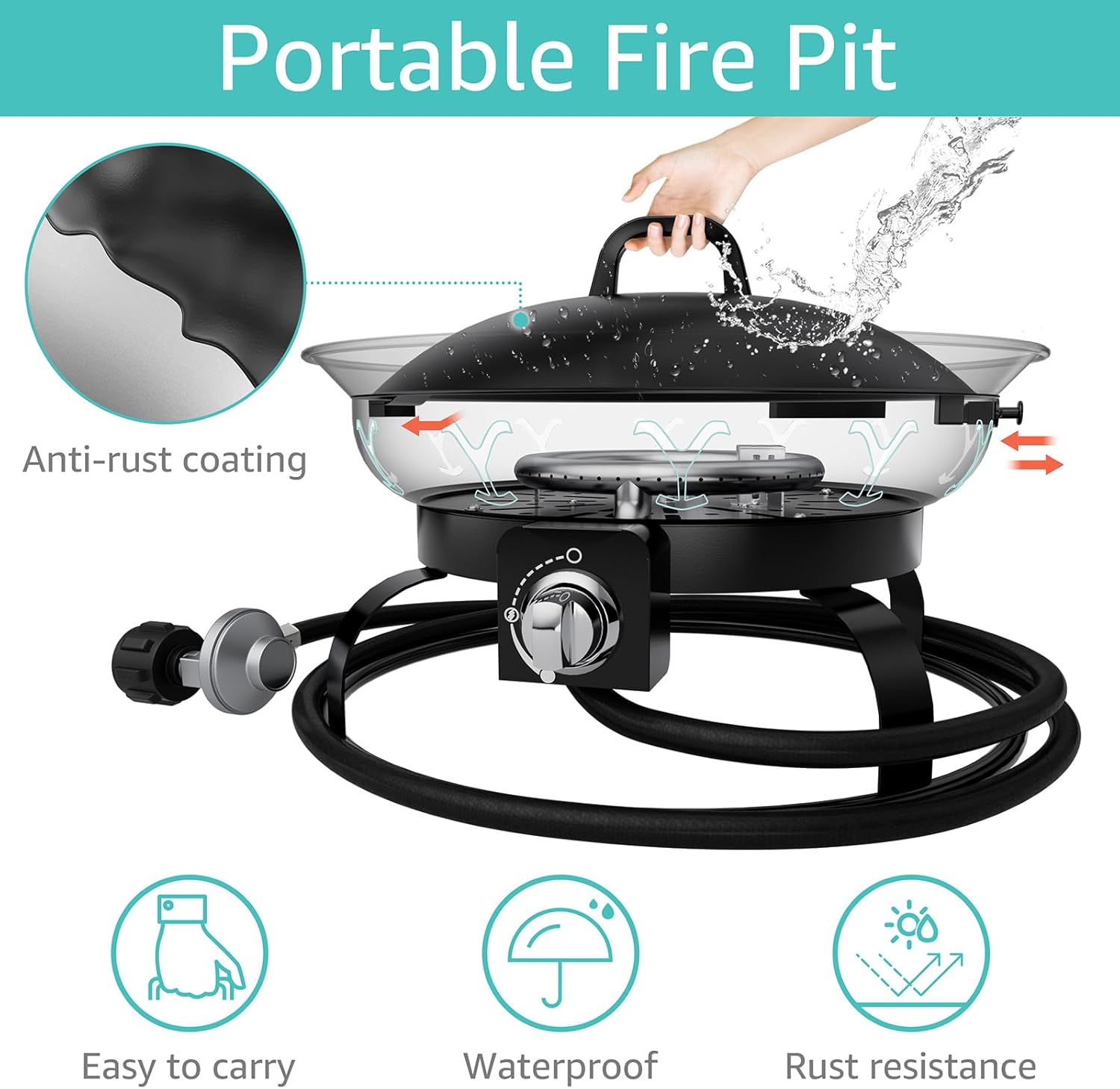Portable Propane Fire Pit for Camping Outdoor Patio Gas Fireplace k7