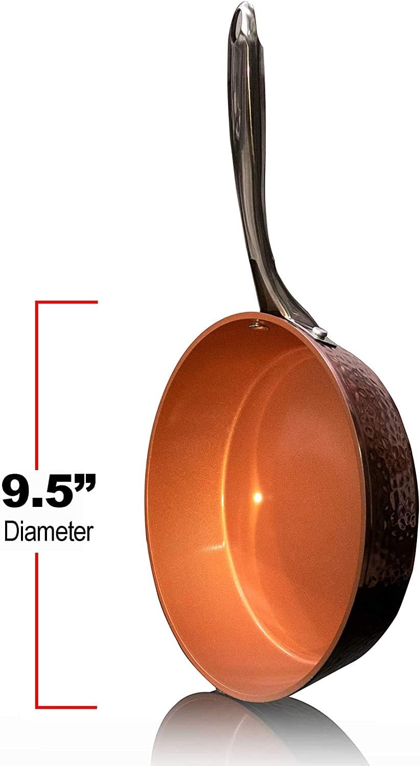 9.5" Hammered Fry Pan with Glass Lid, Nonstick Skillet A7