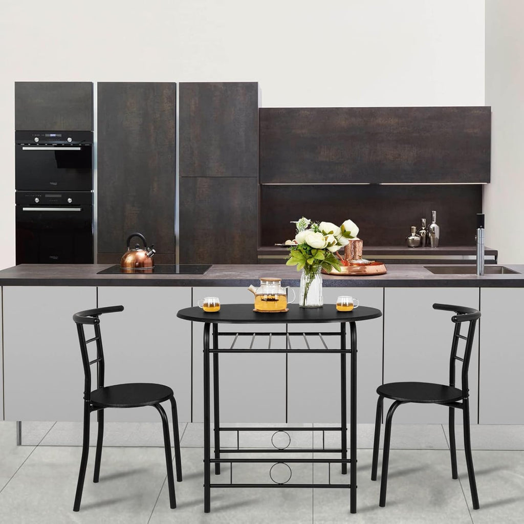 Kitchen Table Set for 2 with Chairs, Metal Frame, Black A7
