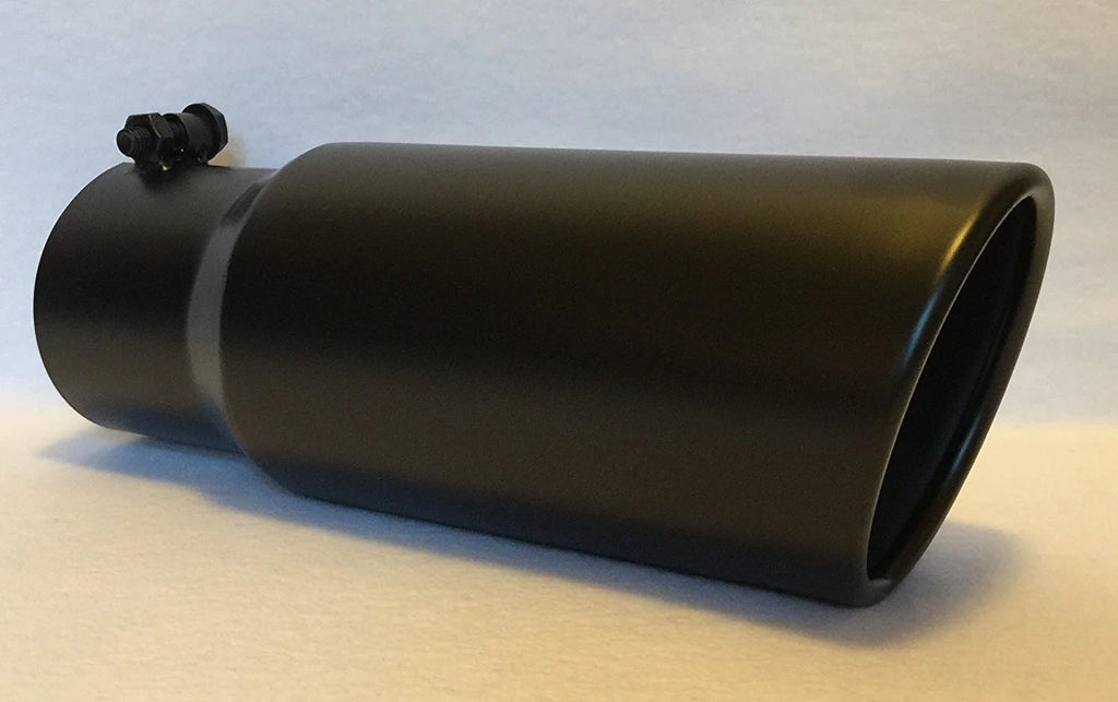 3.5" Inlet x 4.5" Outlet x 12" Long Rolled Edge FLAT BLACK Diesel Exhaust Tail Pipe Tip (Bolt On)