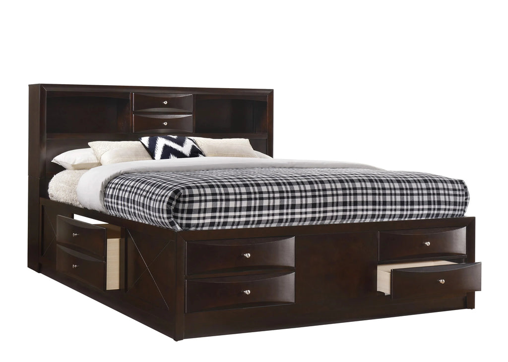 King Size 4pc Captains Bed Set Storage Drawers Cherry Finish A7