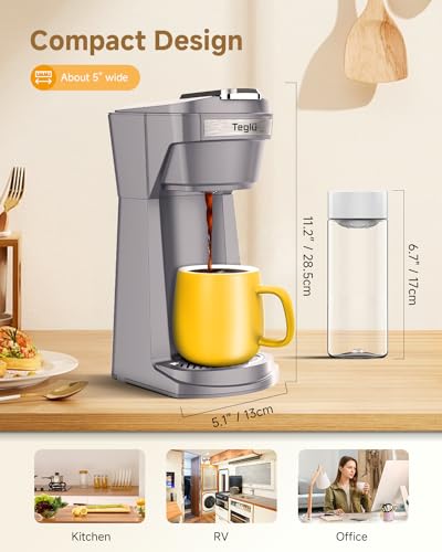 Single Serve Coffee Maker for K Cup & Ground Coffee, 14 oz, Gray 7k