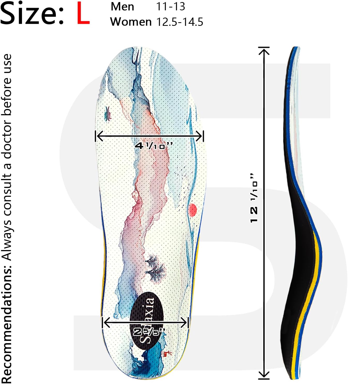 Orthotic Insole Arch Support Men 11-13 Women 12.5-14 k7