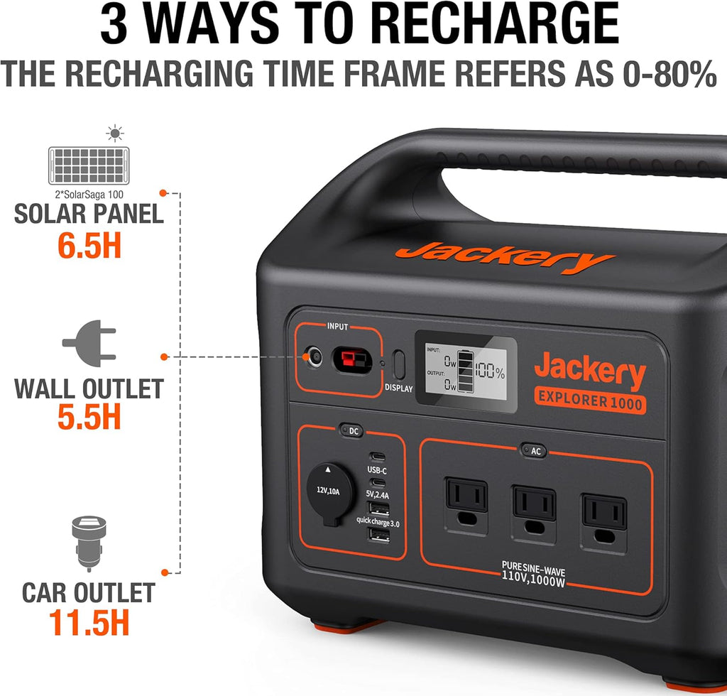 Portable Power Station 1002Wh Solar Generator 3 AC Outlets k7