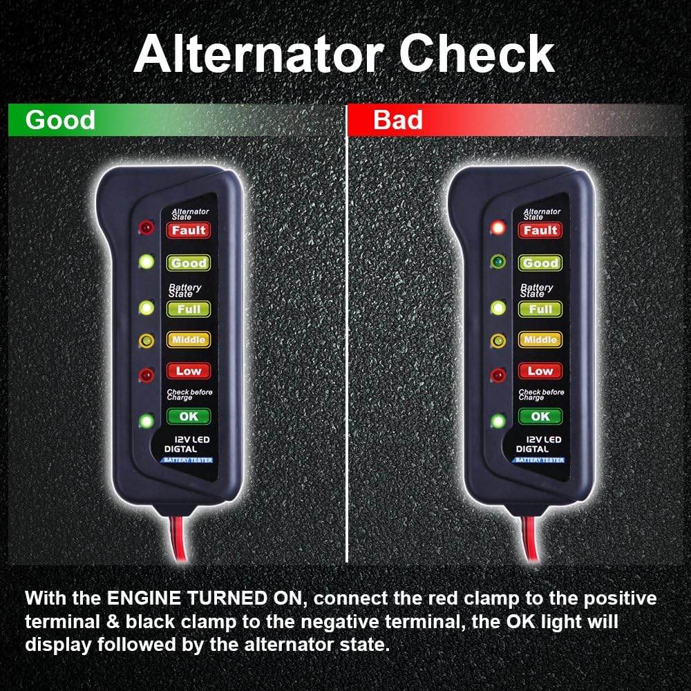 12V Car Battery Alternator Tester LED Indication 2 Pack k7