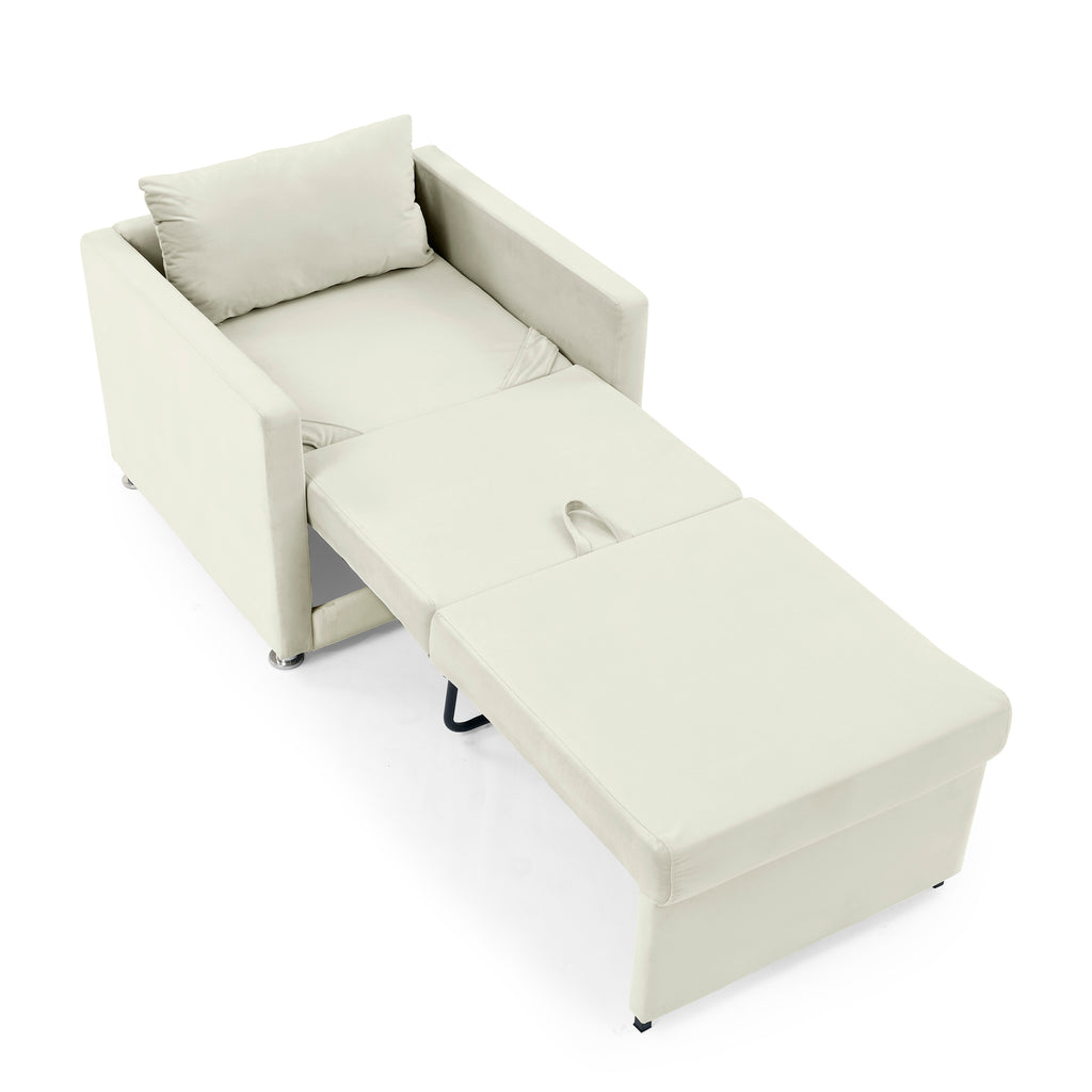 Sofa Bed Chair 2-in-1 Convertible Lounger Beige Velvet q7