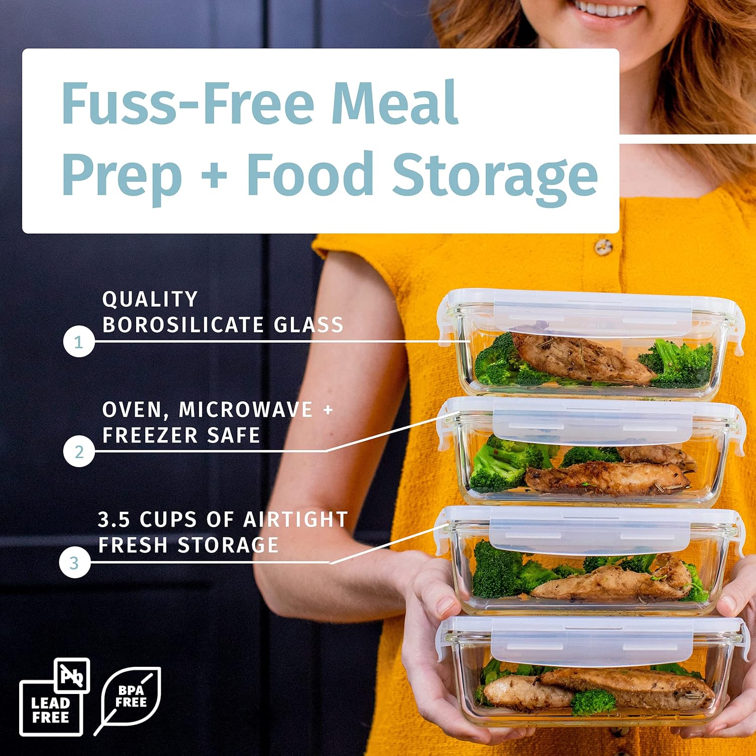 Glass Food Storage Containers with Locking Lids 4pk A7