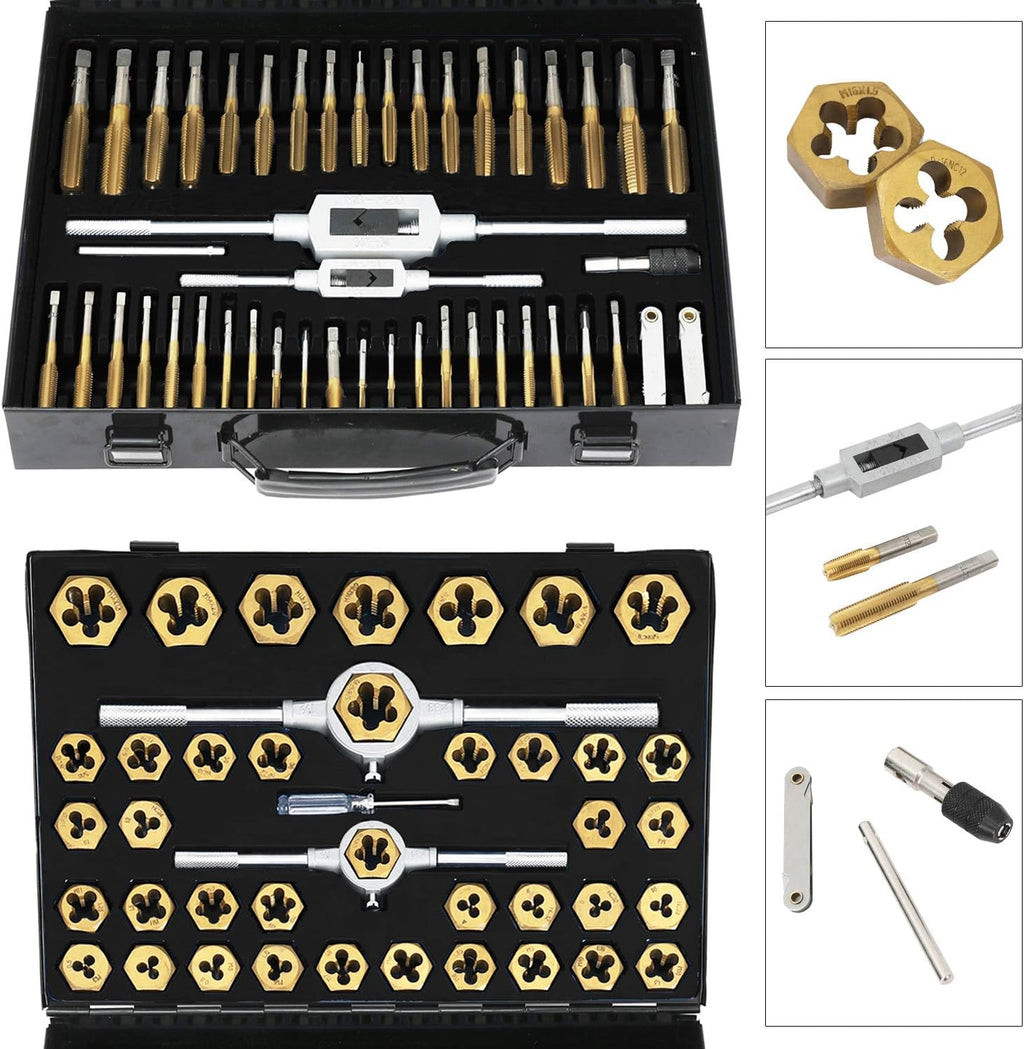 86 Piece Metric SAE Tap and Die Set, Titanium Coated with Case A7