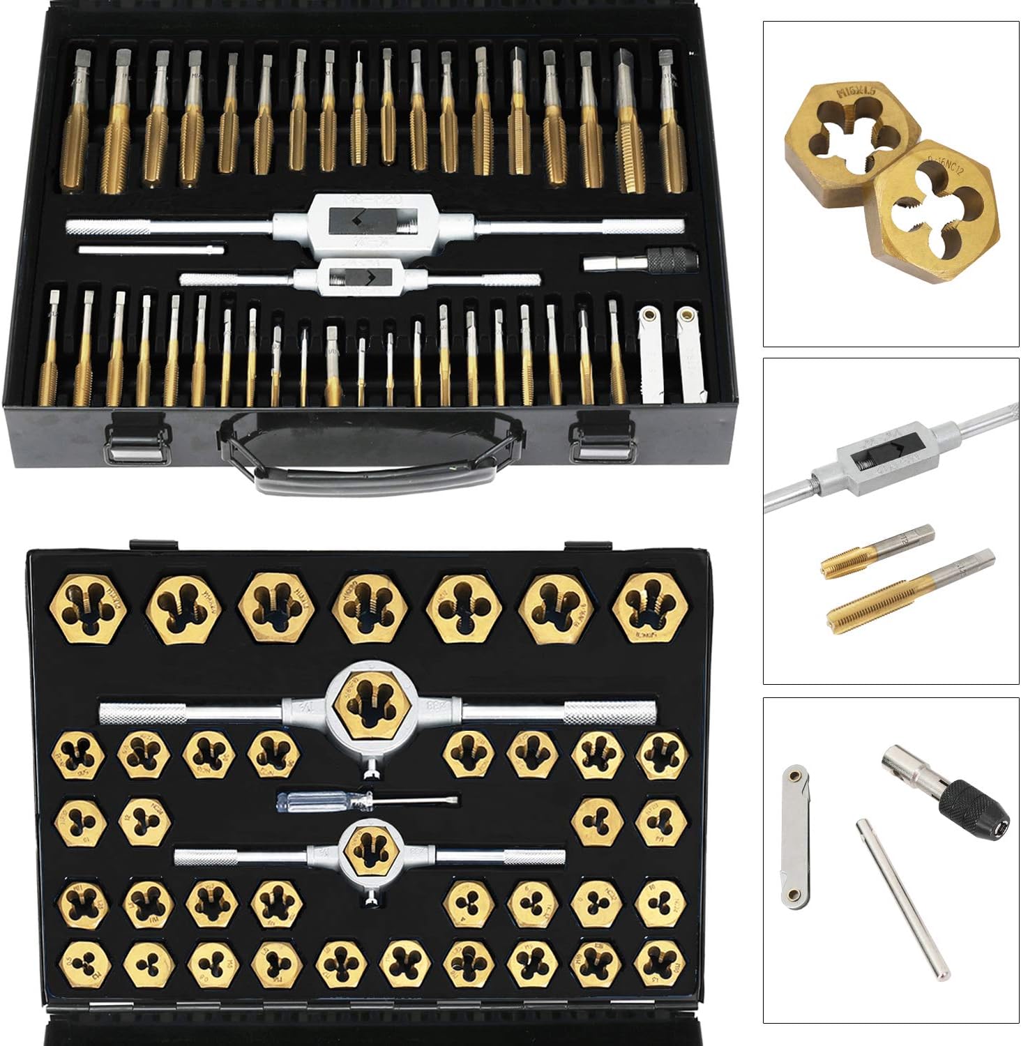 86 Piece Metric SAE Tap and Die Set, Titanium Coated with Case A7