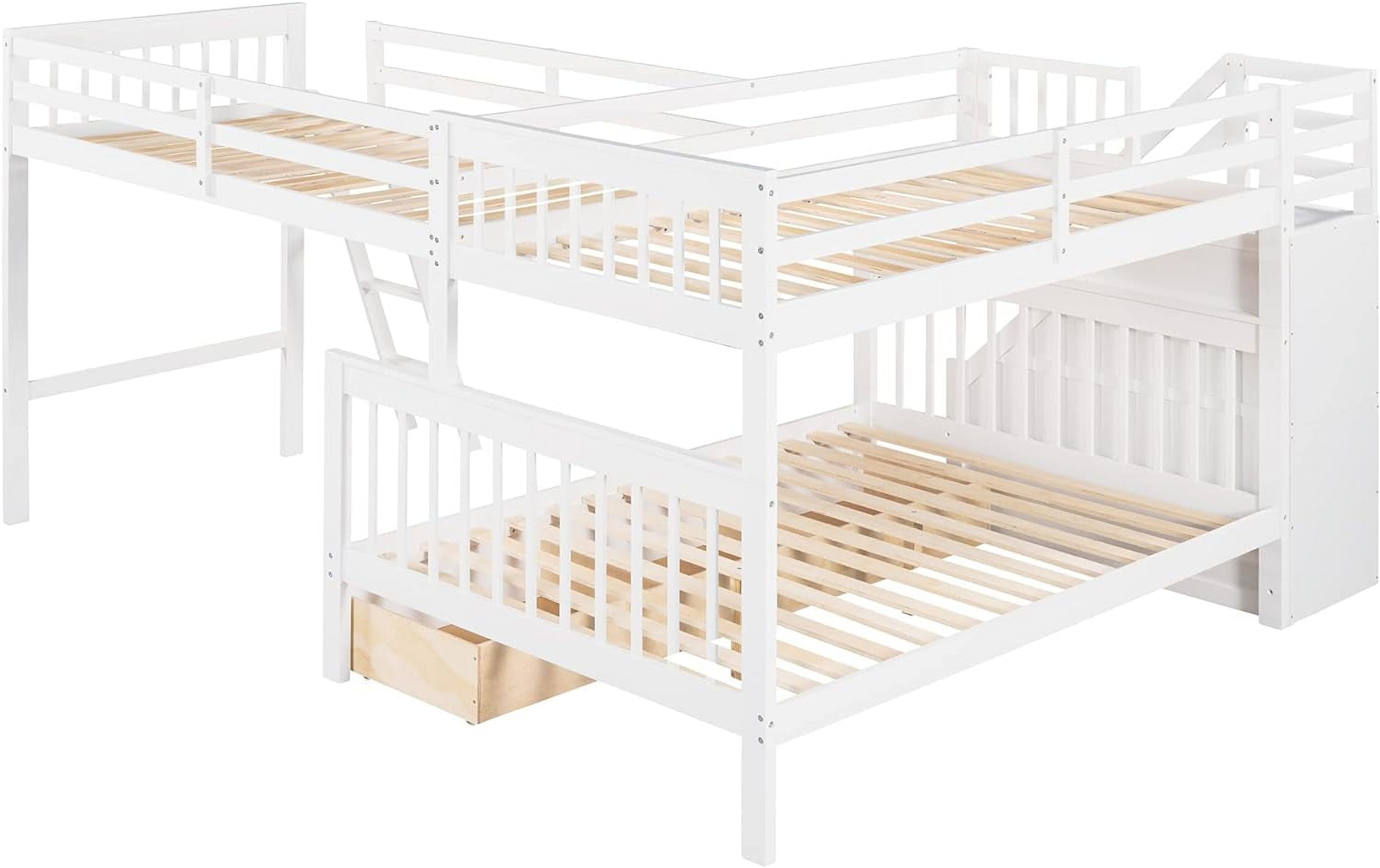 Triple Bunk Bed with Stairs and Storage Drawers White 7k