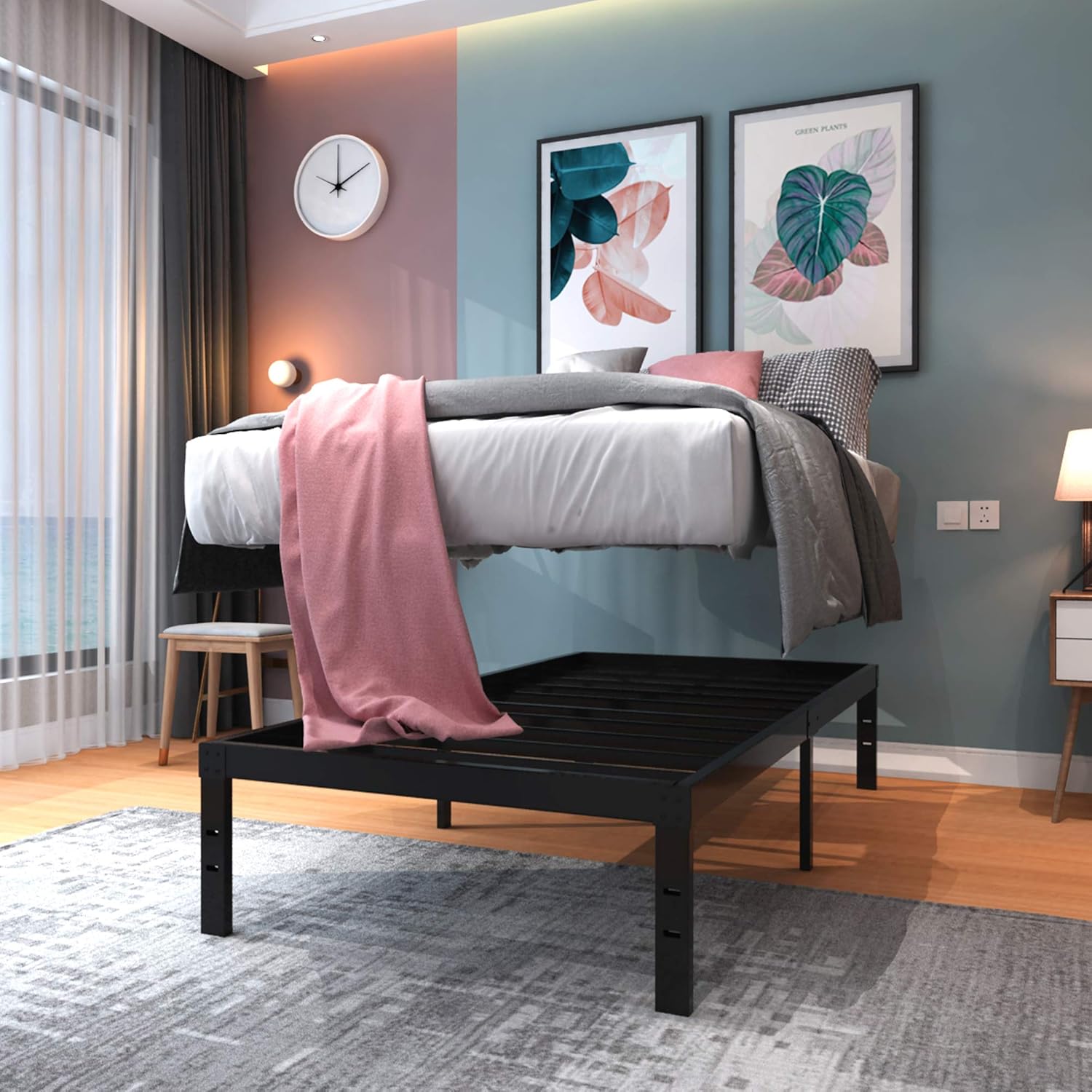 Metal Platform Bed Frame with Steel Slat Support k7m
