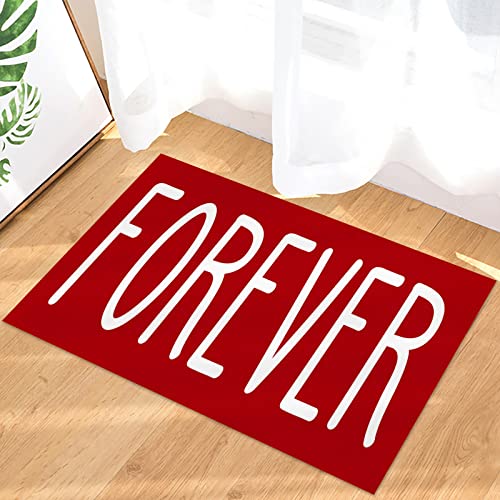 Happy Valentine's Day Entrance Floor Mat Personalized Doormat Forever Red White Love Welcome Door Mat Low Profile Non Slip Entry Rugs for Bathroom Kitchen Home Front Decor 20x31.5inch