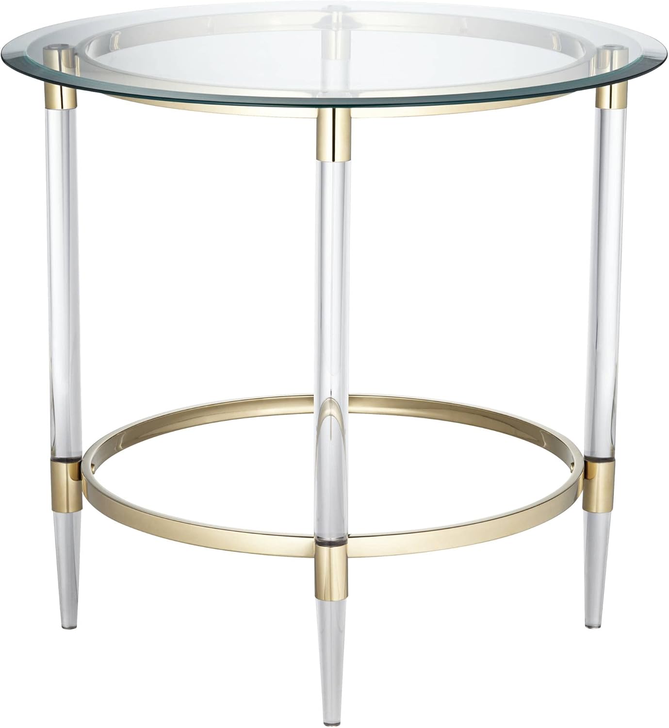 Round Glass Side Table 24" Clear Gold Rings d7k