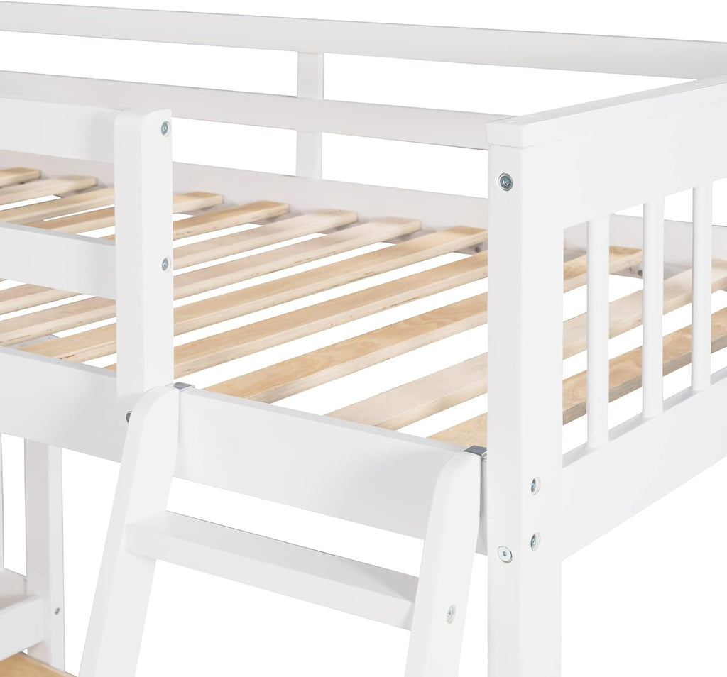 Triple Bunk Bed with Stairs and Storage Drawers White 7k