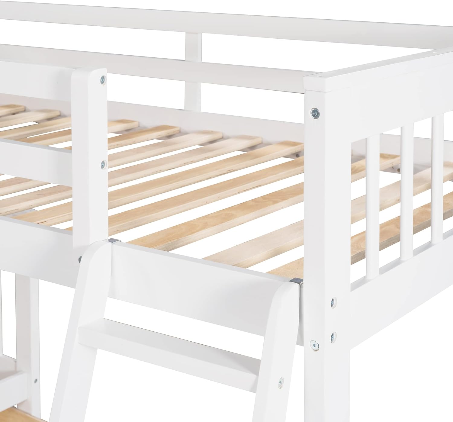 Triple Bunk Bed with Stairs and Storage Drawers White 7k