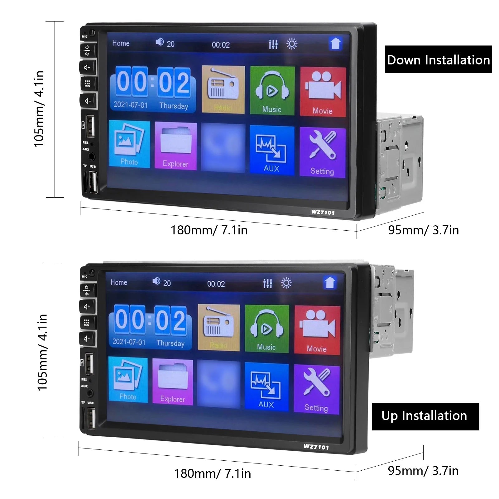 Single Din Car Stereo 7 Inch Touchscreen MP5 Player A7