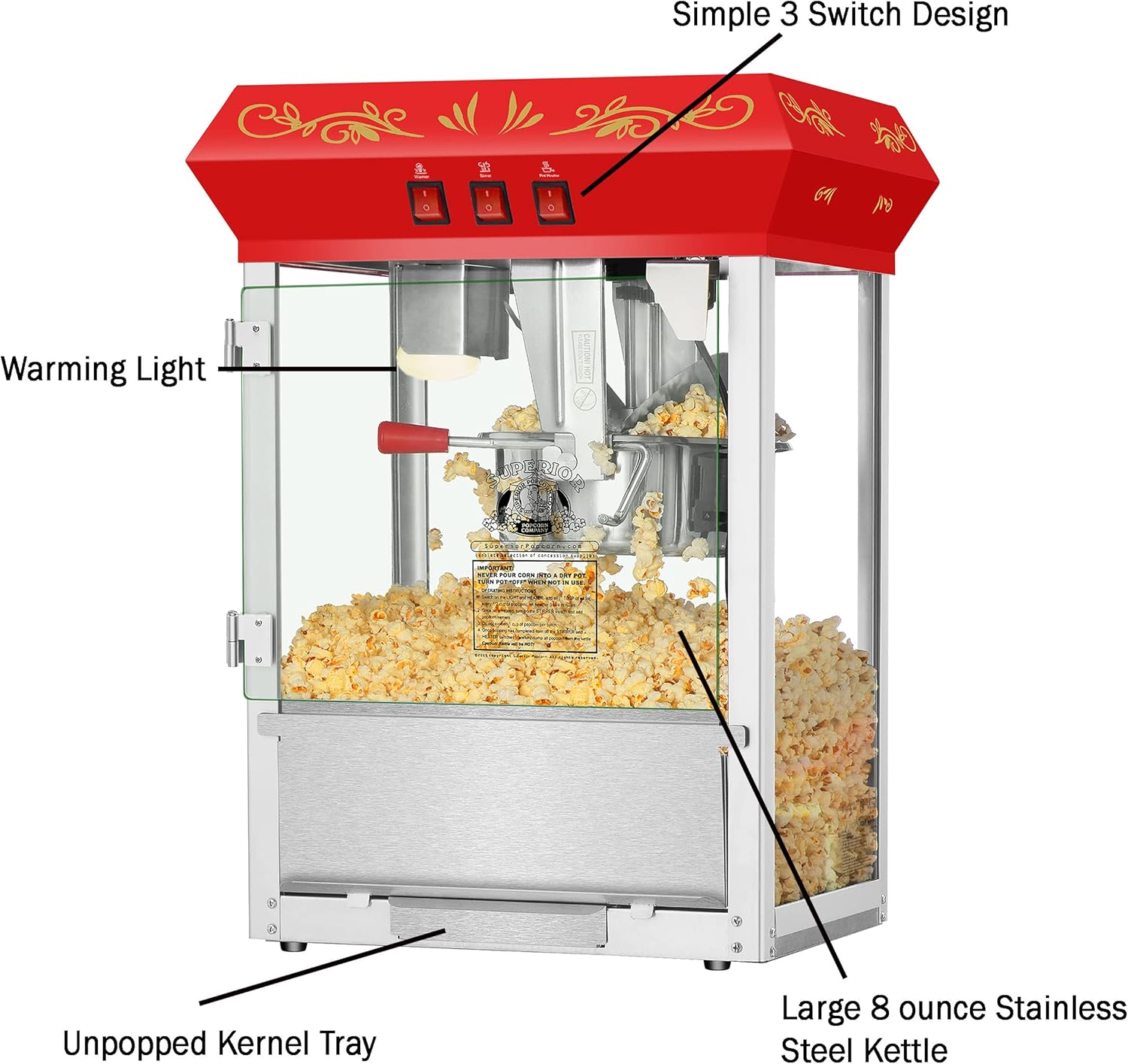 Popcorn Popper 3-Gallon Countertop Red k7
