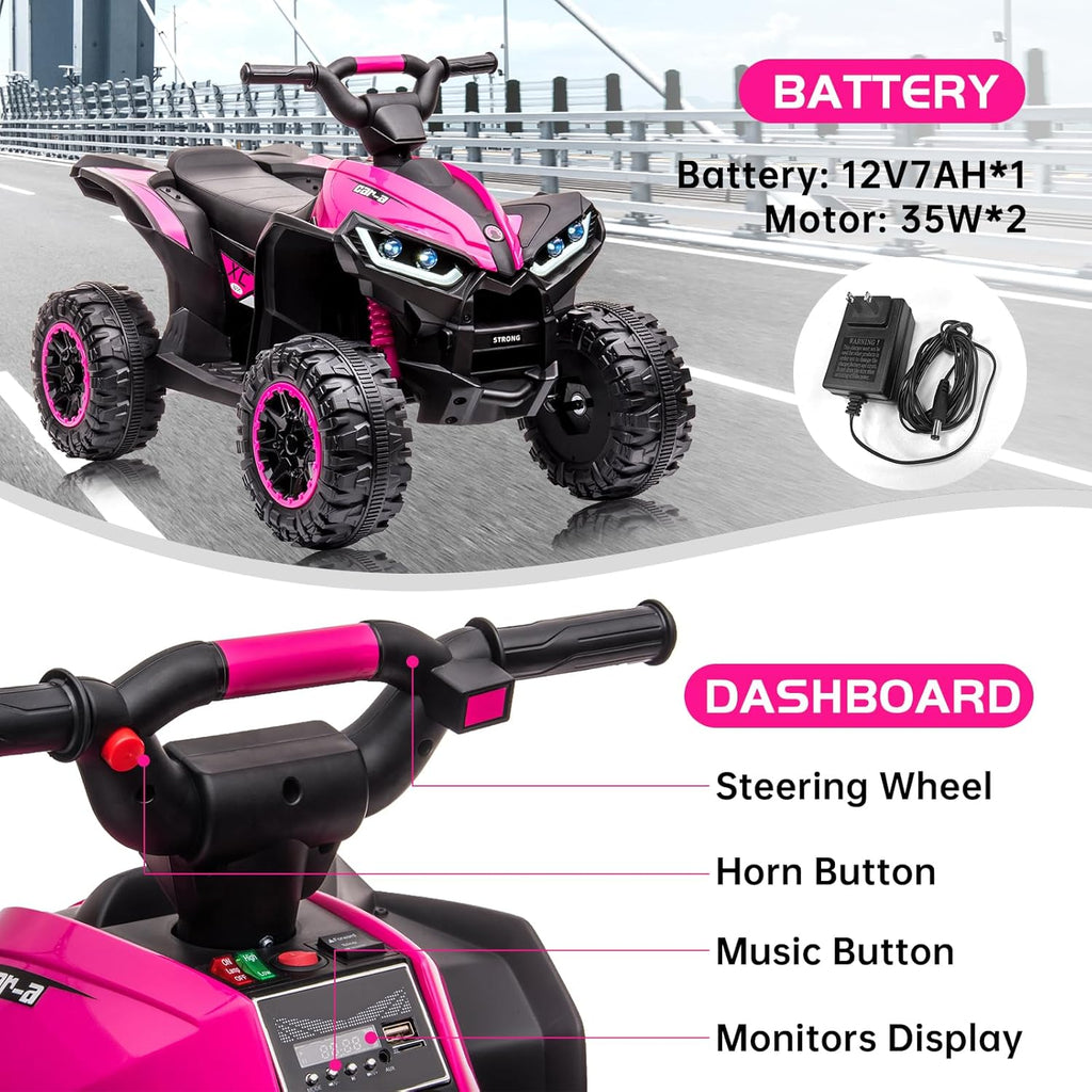 Kids Electric Ride-On ATV 12V Pink A7